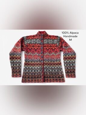 Intawapa Alpaca Wool Cardigan Fair Isle Nordic Boho Handmade M